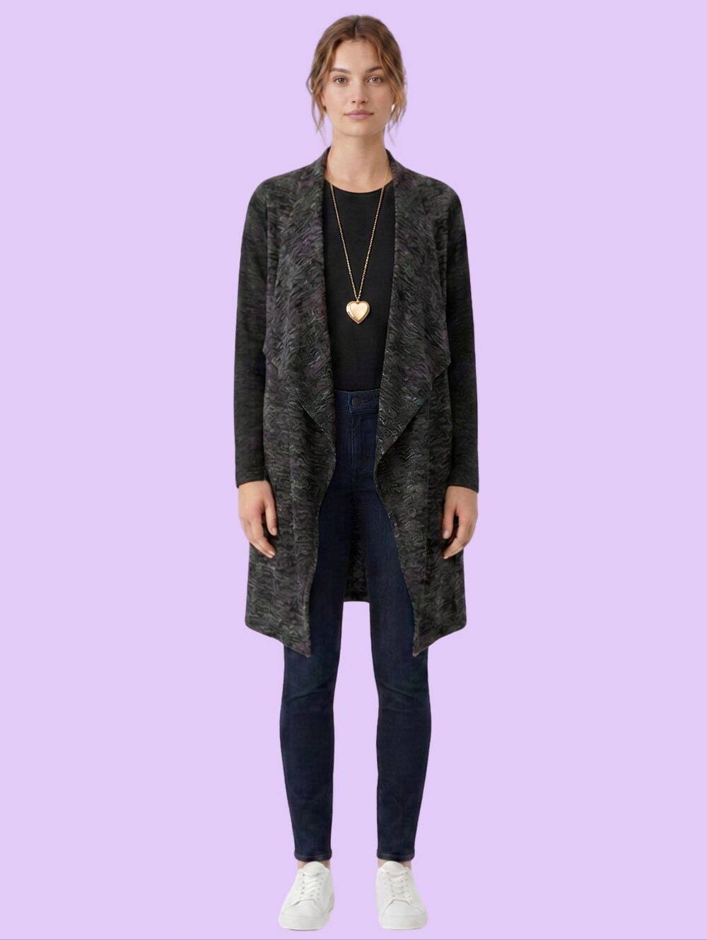 JNY Black and Gray Knit Cardigan Duster size M